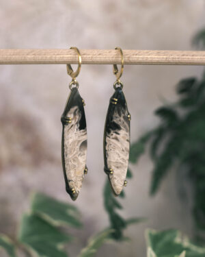 Flamme - Boucles d'oreilles bois pétrifié