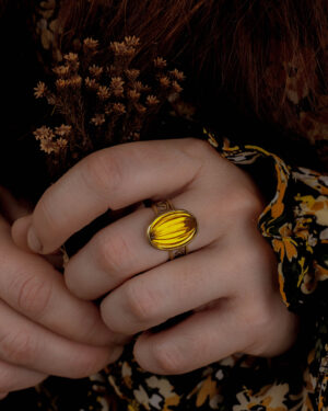 Bague citrouille laiton et verre ancien