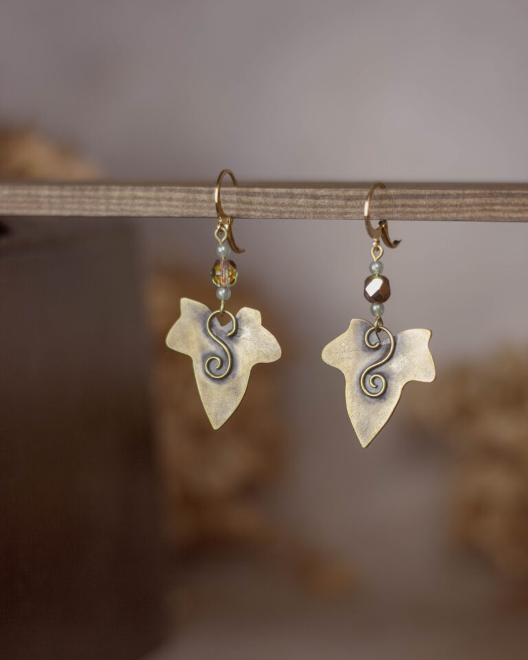 Boucles d'oreilles artisanale feuille de lierre