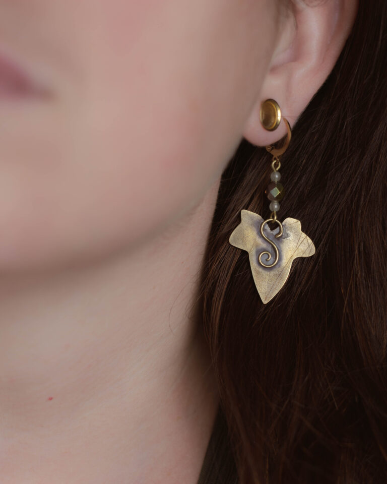 Boucles d'oreilles artisanale feuille de lierre
