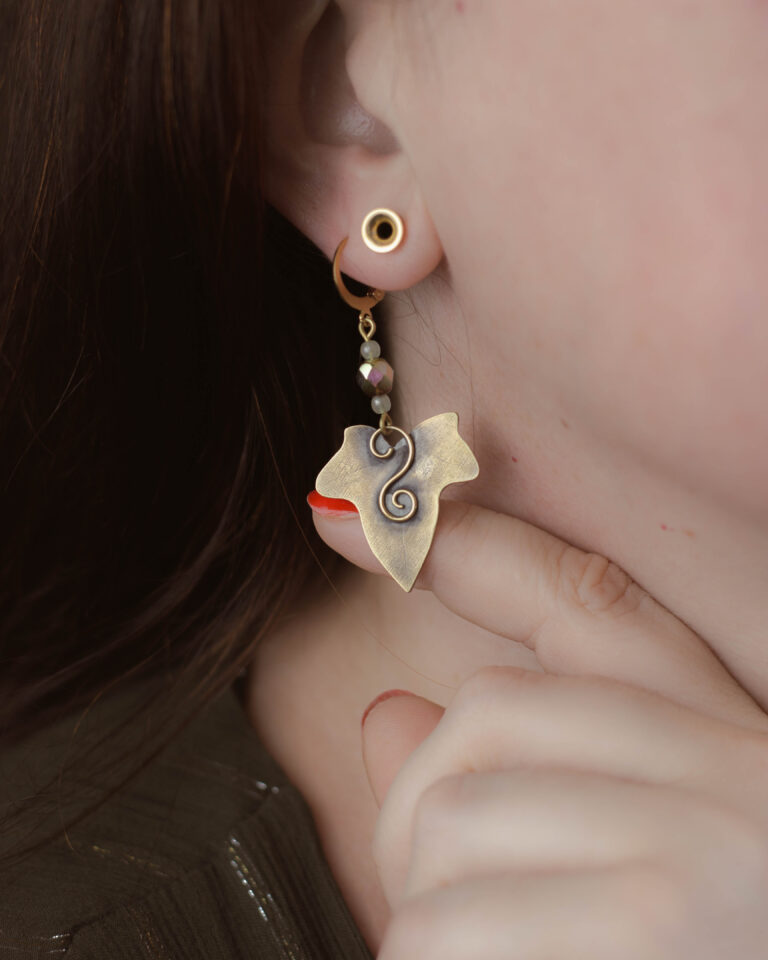 Boucles d'oreilles artisanale feuille de lierre