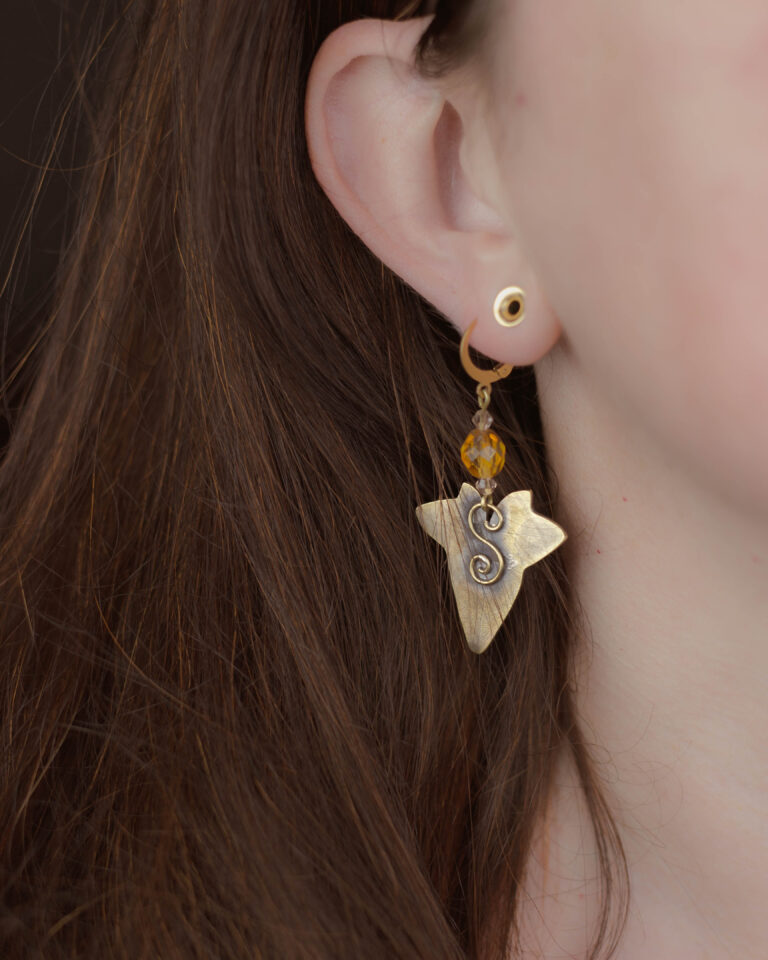 Boucles d'oreilles artisanale feuille de lierre
